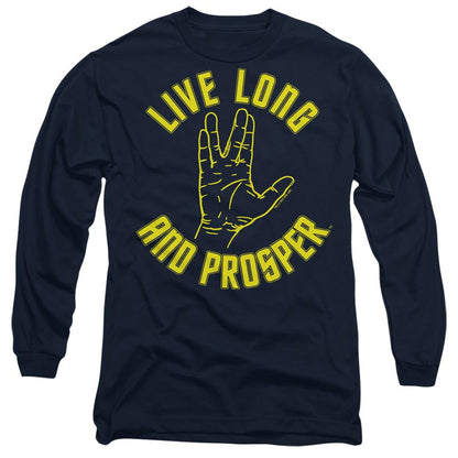 Navy - Side - Star Trek Unisex Adult Live Long Hand T-Shirt