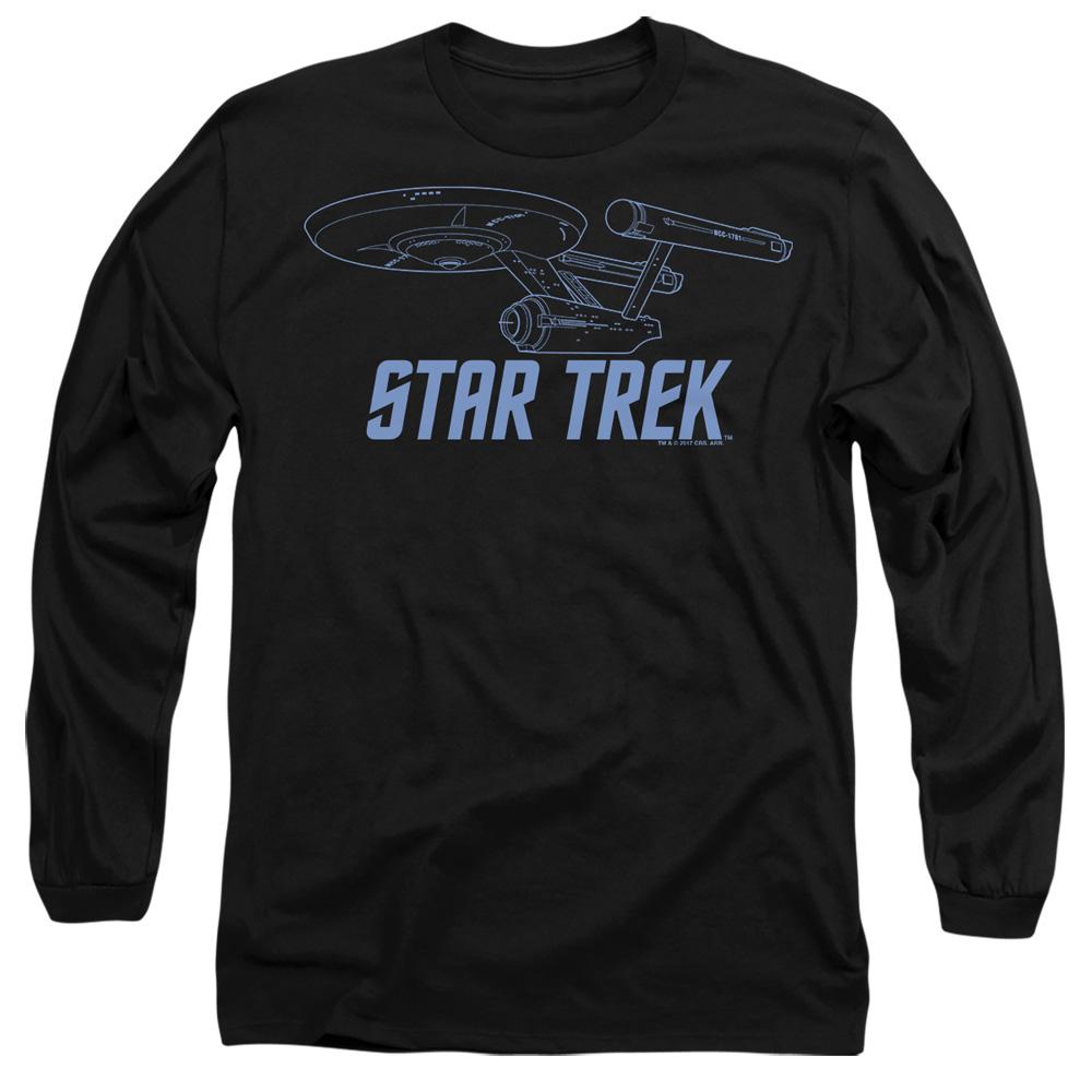 Black - Side - Star Trek Unisex Adult Enterprise Outline T-Shirt