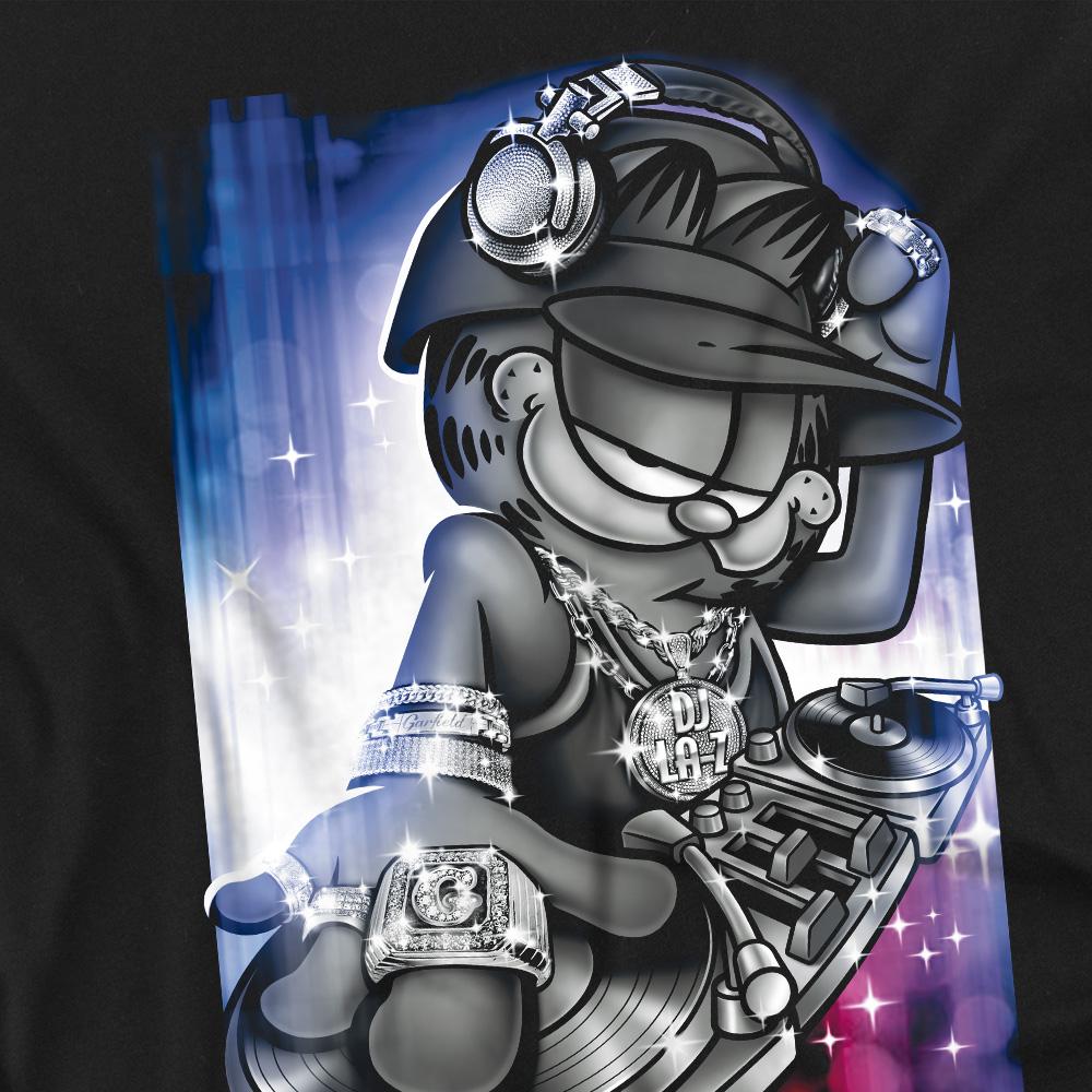 Black - Back - Garfield Unisex Adult DJ Lazy T-Shirt
