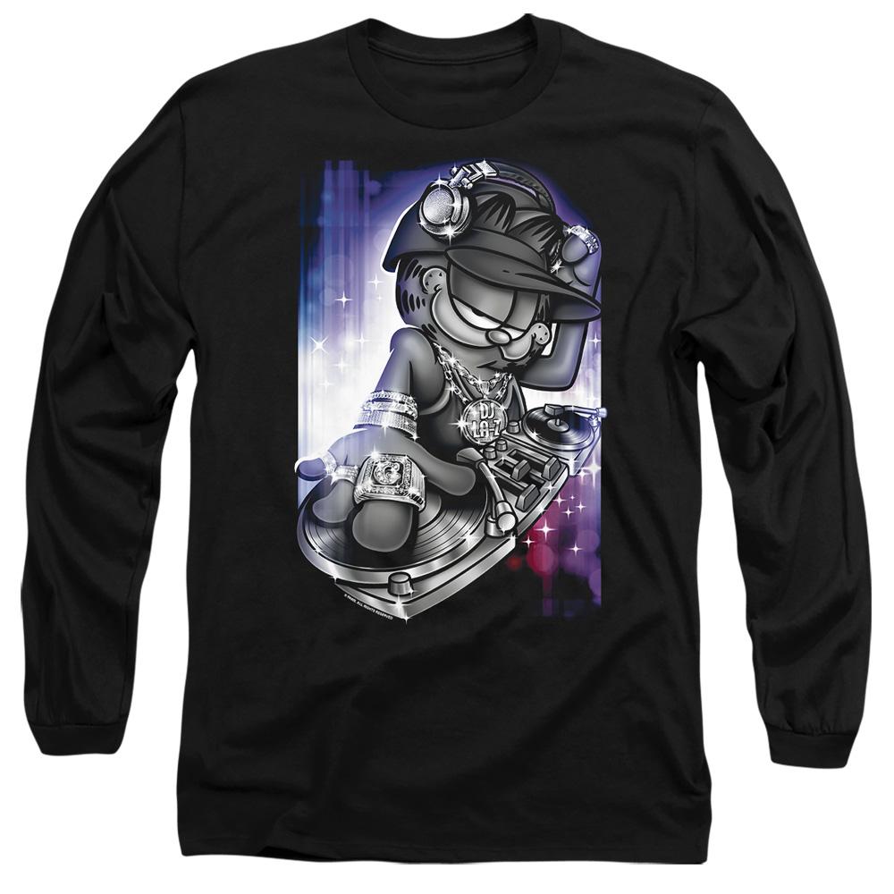 Black - Side - Garfield Unisex Adult DJ Lazy T-Shirt