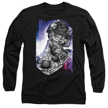 Black - Side - Garfield Unisex Adult DJ Lazy T-Shirt