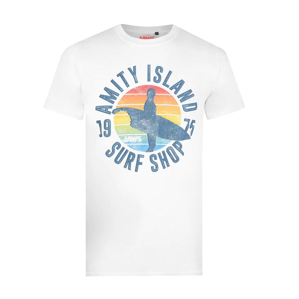 White - Front - Jaws Mens Amity Surf Shop T-Shirt