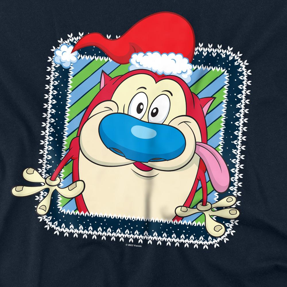 Navy - Back - Ren & Stimpy Unisex Adult Festive Santa Hat Christmas T-Shirt