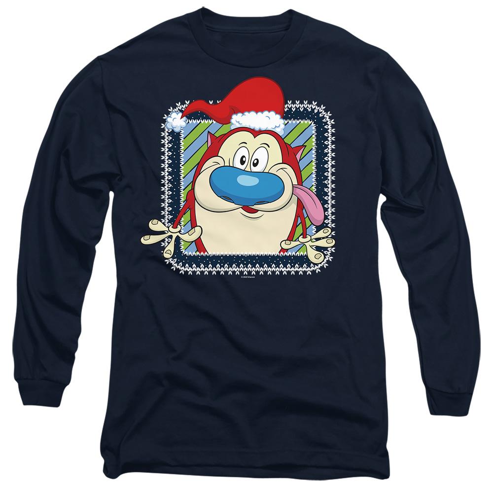 Navy - Side - Ren & Stimpy Unisex Adult Festive Santa Hat Christmas T-Shirt