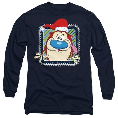 Navy - Side - Ren & Stimpy Unisex Adult Festive Santa Hat Christmas T-Shirt
