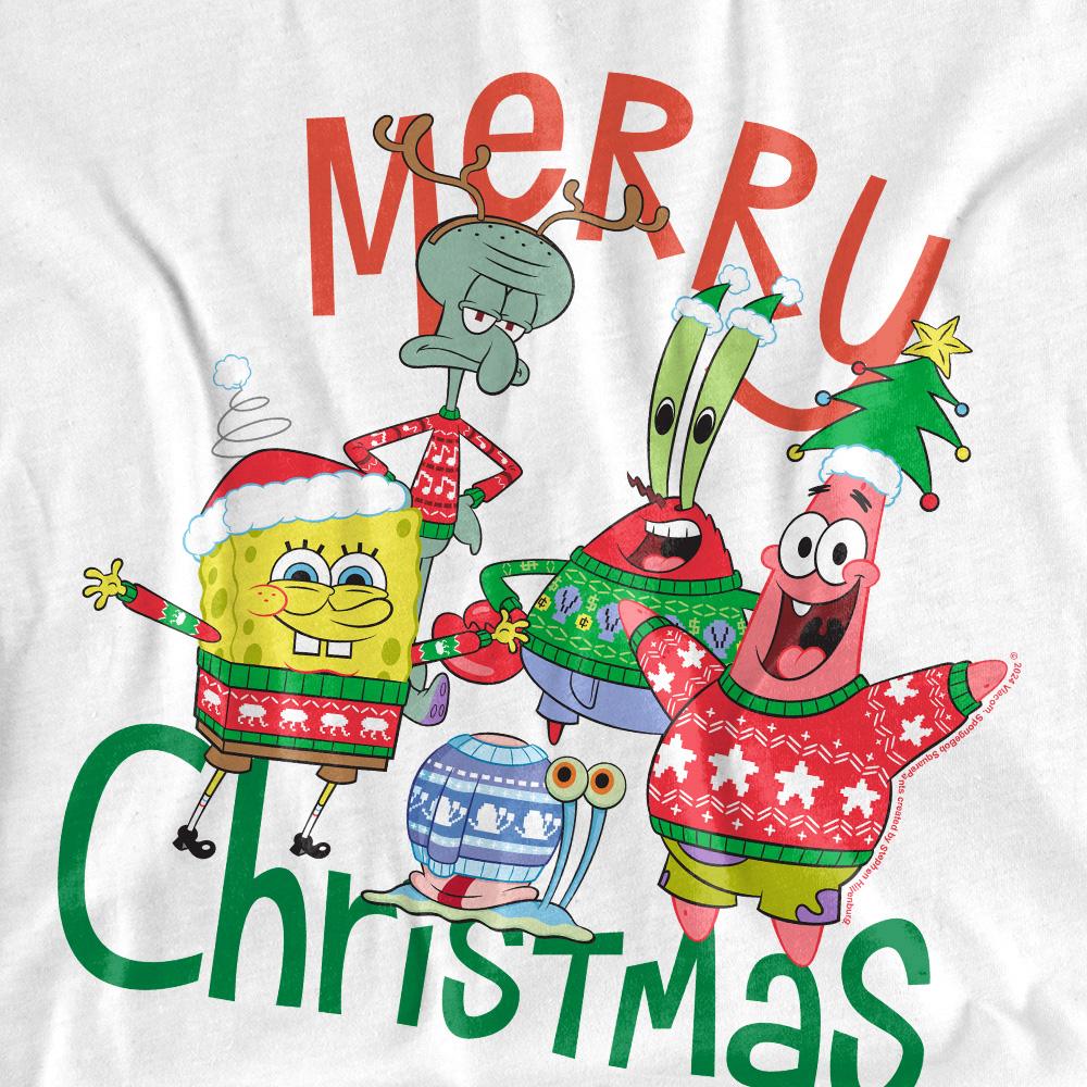 White - Back - SpongeBob SquarePants Unisex Adult Merry Christmas Group T-Shirt