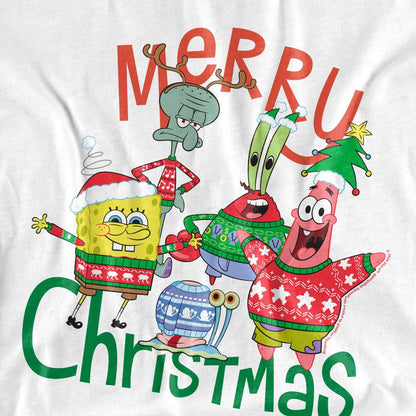 White - Back - SpongeBob SquarePants Unisex Adult Merry Christmas Group T-Shirt