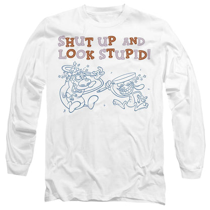 White - Side - Ren & Stimpy Unisex Adult Shut Up And Look Stupid! T-Shirt