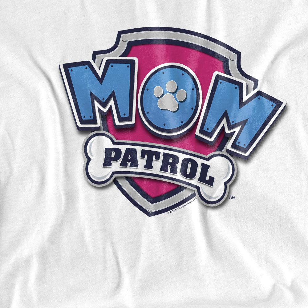 White - Side - Paw Patrol Unisex Adult Mom Patrol Badge Mothers Day T-Shirt