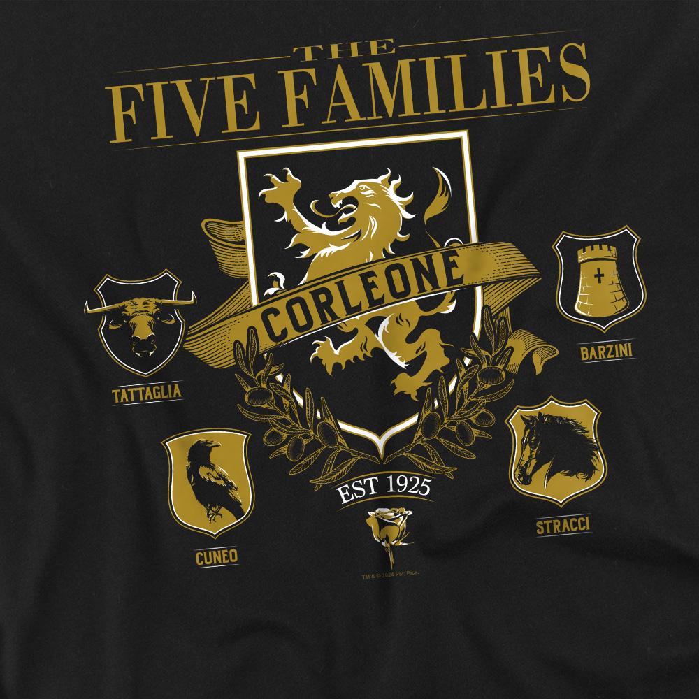 Black - Back - The Godfather Unisex Adult Five Families Logos T-Shirt