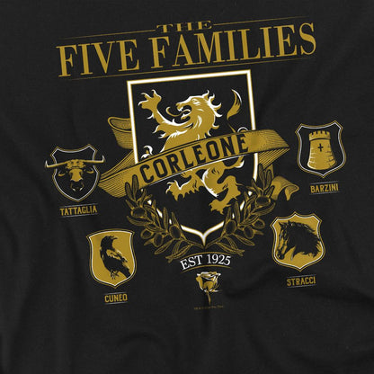 Black - Back - The Godfather Unisex Adult Five Families Logos T-Shirt