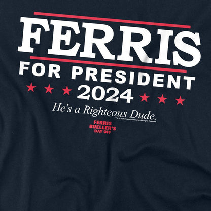 Navy - Back - Ferris Bueller´s Day Off Unisex Adult Ferris For President T-Shirt