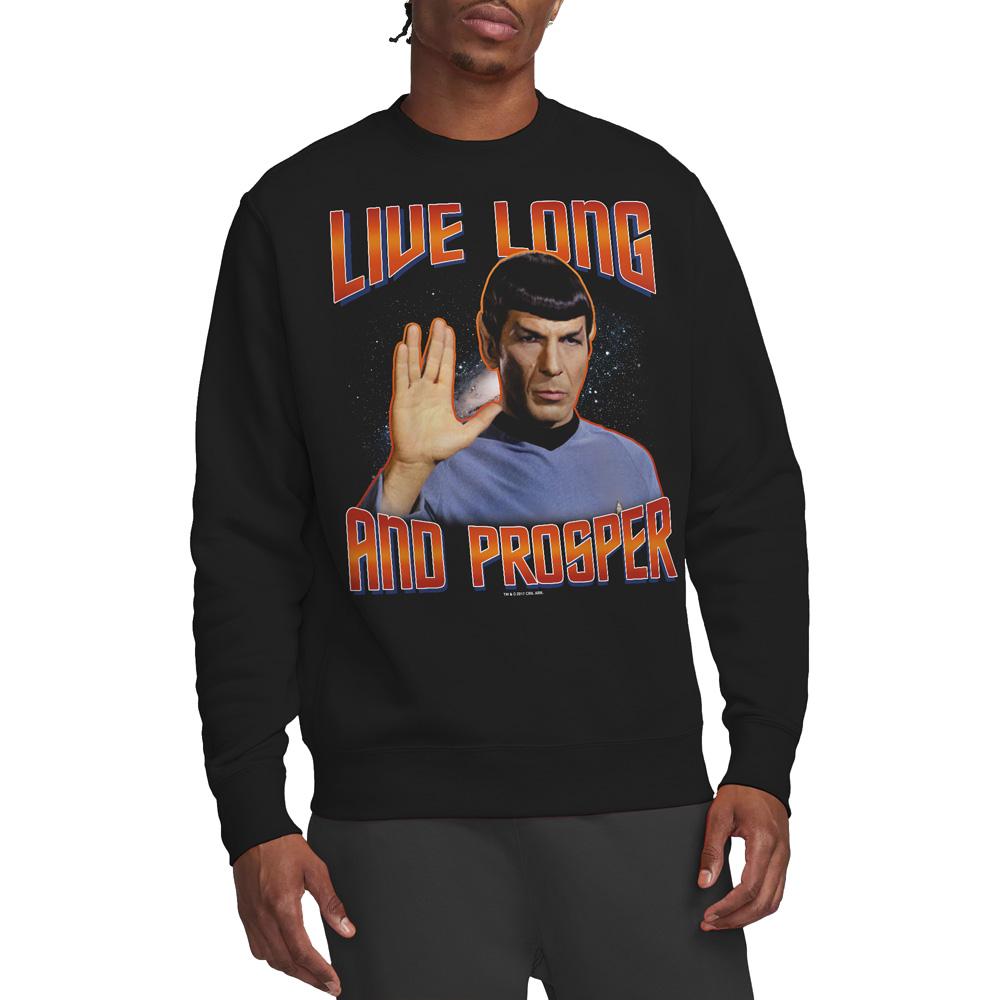 Black - Side - Star Trek Unisex Adult Original Live Long and Prosper Sweatshirt