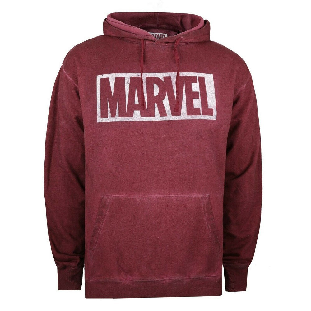 Vintage Burgundy - Front - Marvel Mens Box Logo Washed Hoodie