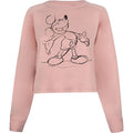 Dusty Pink-Black - Front - Disney Womens-Ladies Giggles Mickey Mouse Cropped Sweatshirt