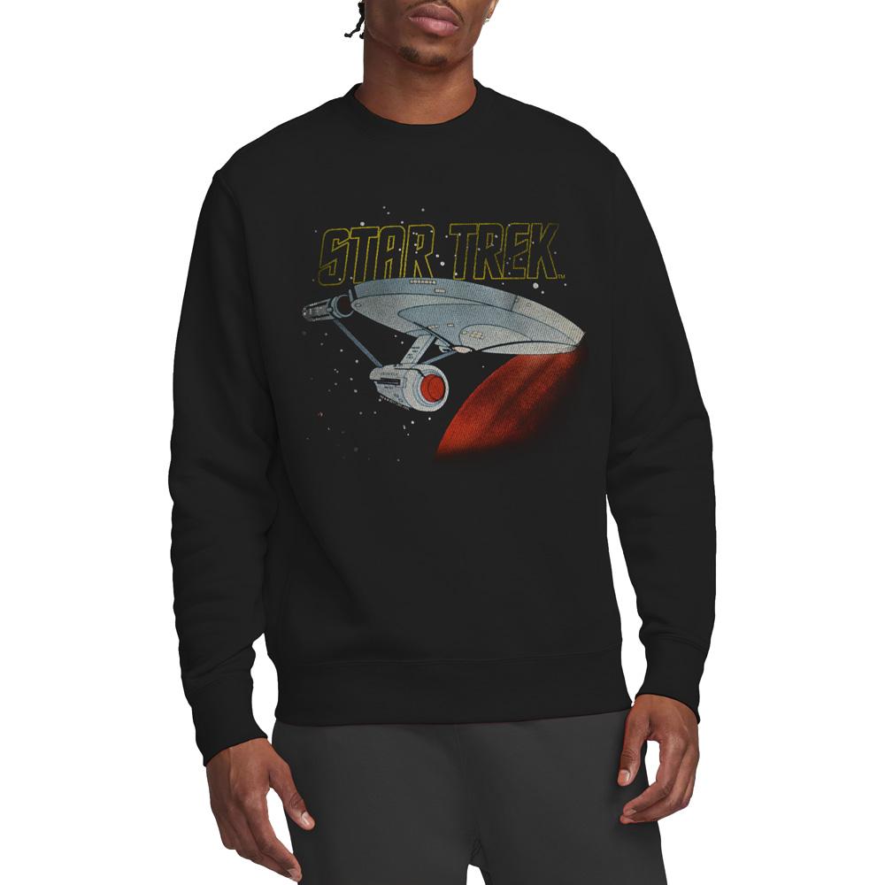 Black - Side - Star Trek Unisex Adult Enterprise Retro Sweatshirt