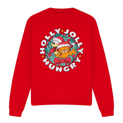 Red - Front - Garfield Unisex Adult Holly Jolly Hungry Odie Christmas Sweatshirt