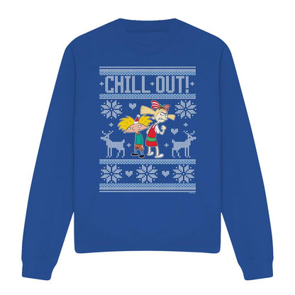 Royal Blue - Front - Hey Arnold! Unisex Adult Chill Out Arnold & Helga Christmas Jumper Sweatshirt