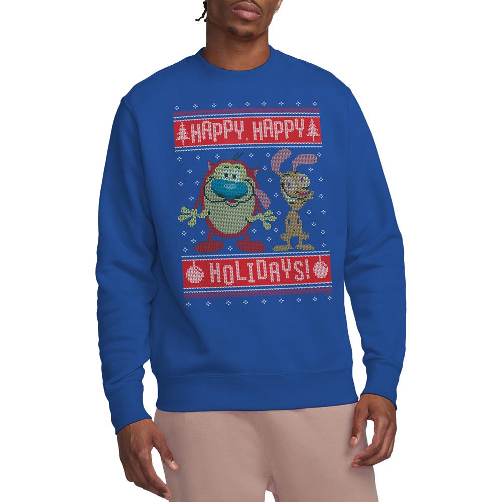 Royal Blue - Lifestyle - Ren & Stimpy Unisex Adult Happy, Happy Holidays Christmas Jumper Sweatshirt