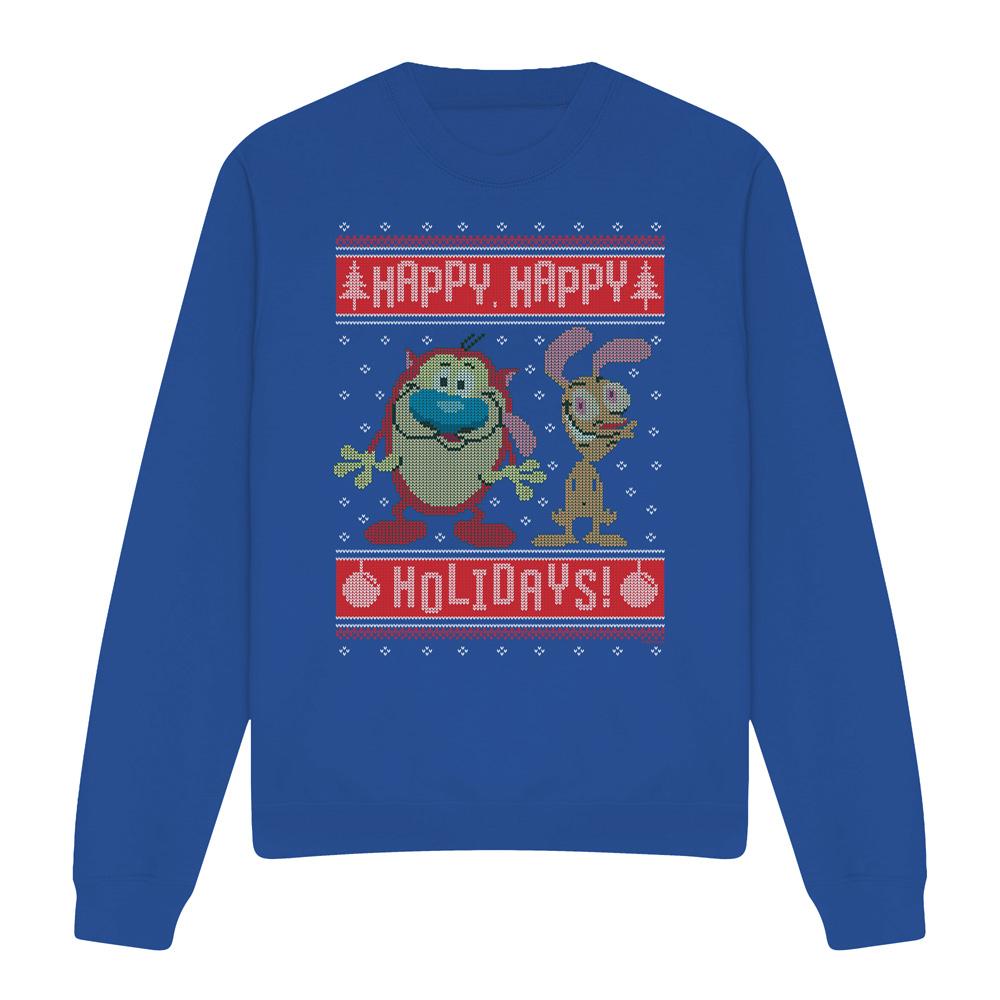 Royal Blue - Front - Ren & Stimpy Unisex Adult Happy, Happy Holidays Christmas Jumper Sweatshirt