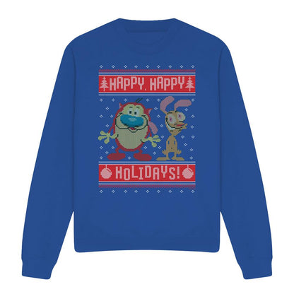 Royal Blue - Front - Ren & Stimpy Unisex Adult Happy, Happy Holidays Christmas Jumper Sweatshirt