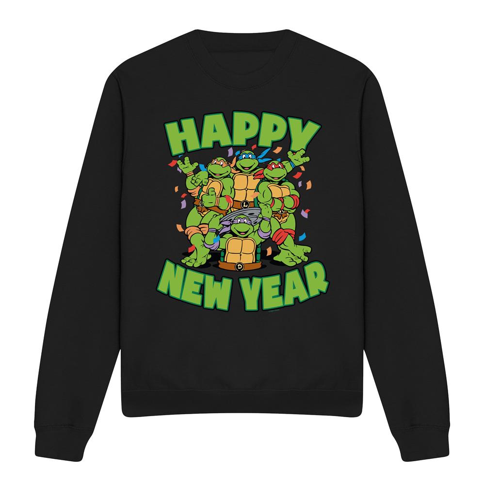 Black - Front - Teenage Mutant Ninja Turtles Unisex Adult Group New Year Sweatshirt