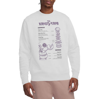 White - Side - SpongeBob SquarePants Unisex Adult Krusty Krab Menu Sweatshirt