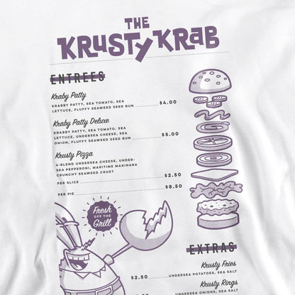 White - Pack Shot - SpongeBob SquarePants Unisex Adult Krusty Krab Menu Sweatshirt