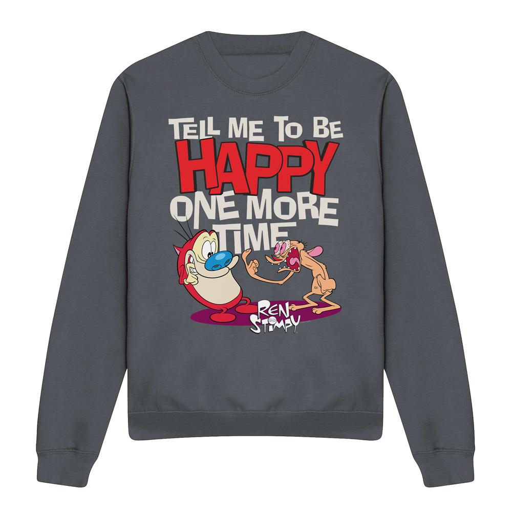 Charcoal - Front - Ren & Stimpy Unisex Adult Tell Me To Be Happy Sweatshirt