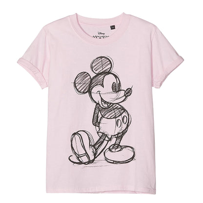 Light Pink - Front - Disney Girls Mickey Mouse Sketch T-Shirt