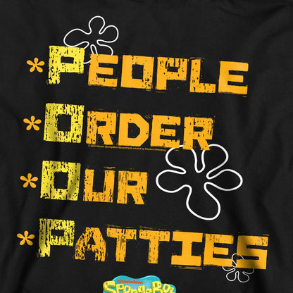 Black - Pack Shot - SpongeBob SquarePants Unisex Adult People Order Our Patties Sweatshirt