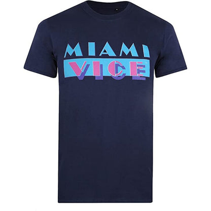 Navy-Blue-Pink - Front - Miami Vice Mens Logo T-Shirt