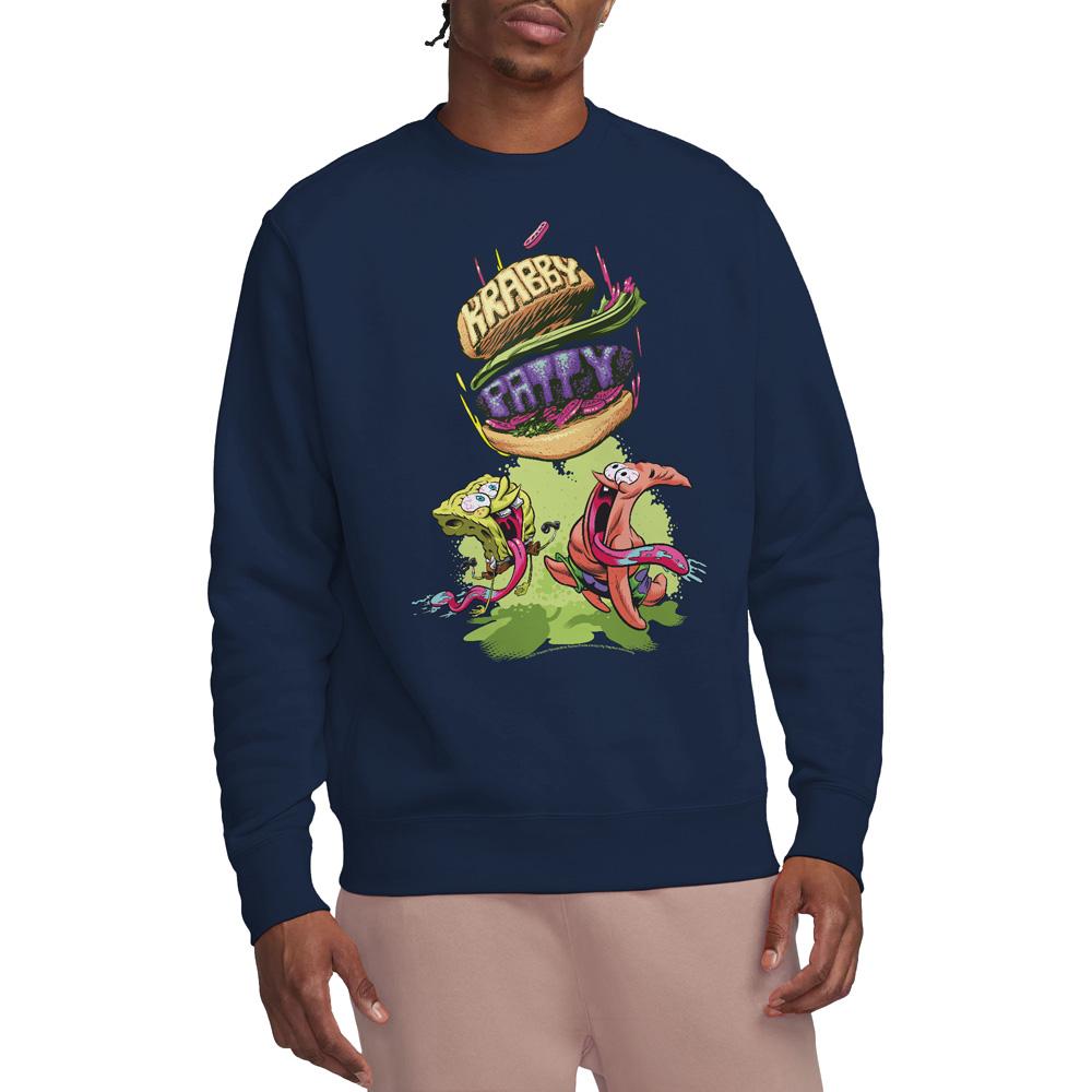 Navy - Lifestyle - SpongeBob SquarePants Unisex Adult Krabby Patty From The Sky Sweatshirt