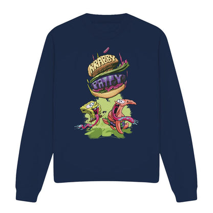 Navy - Front - SpongeBob SquarePants Unisex Adult Krabby Patty From The Sky Sweatshirt