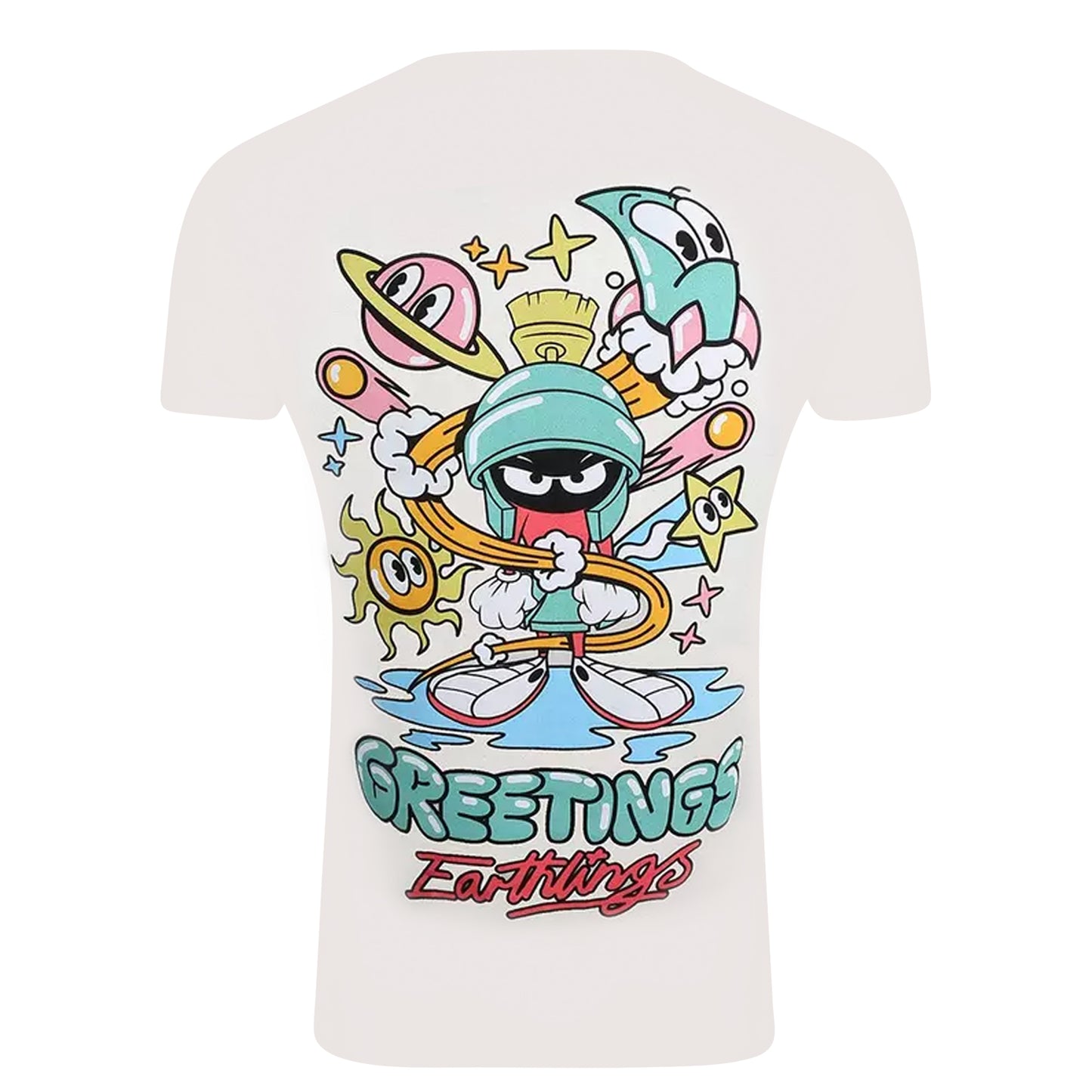 Natural-Turquoise-Red - Back - Looney Tunes Mens Greetings Earthlings T-Shirt