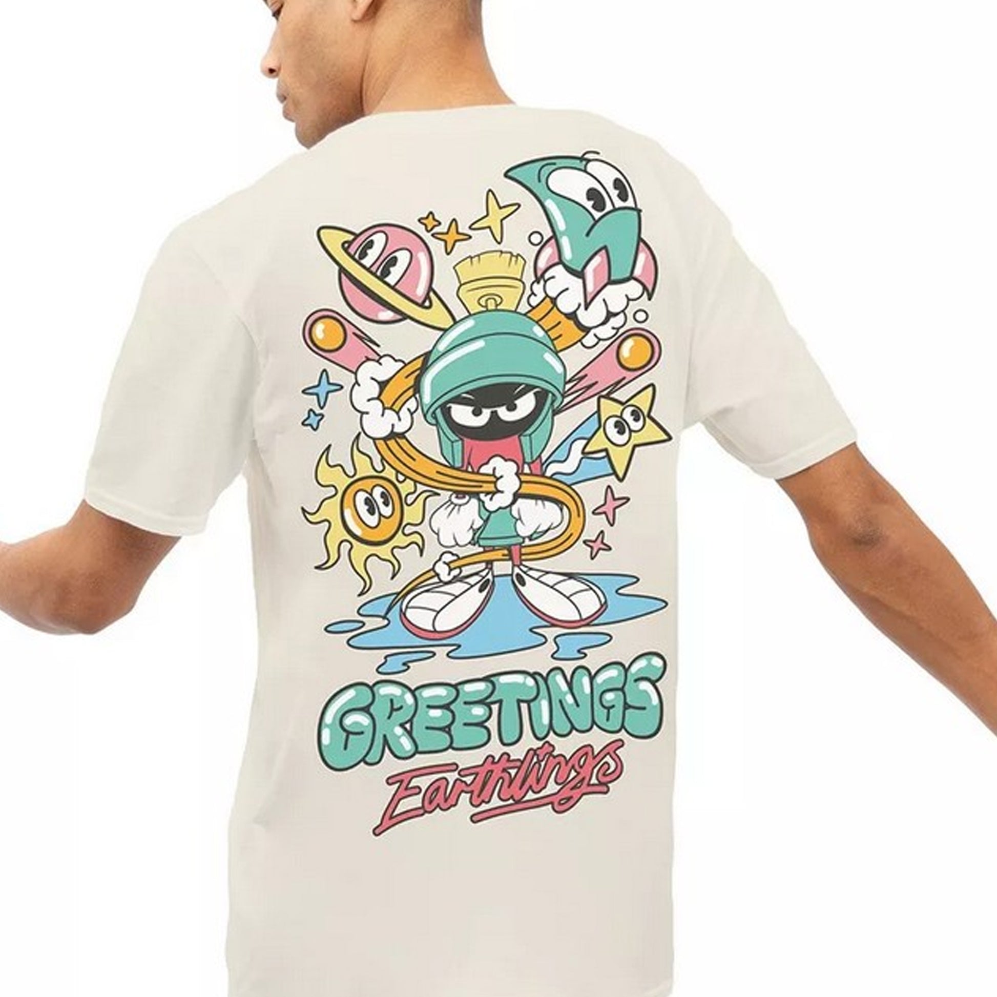 Natural-Turquoise-Red - Lifestyle - Looney Tunes Mens Greetings Earthlings T-Shirt