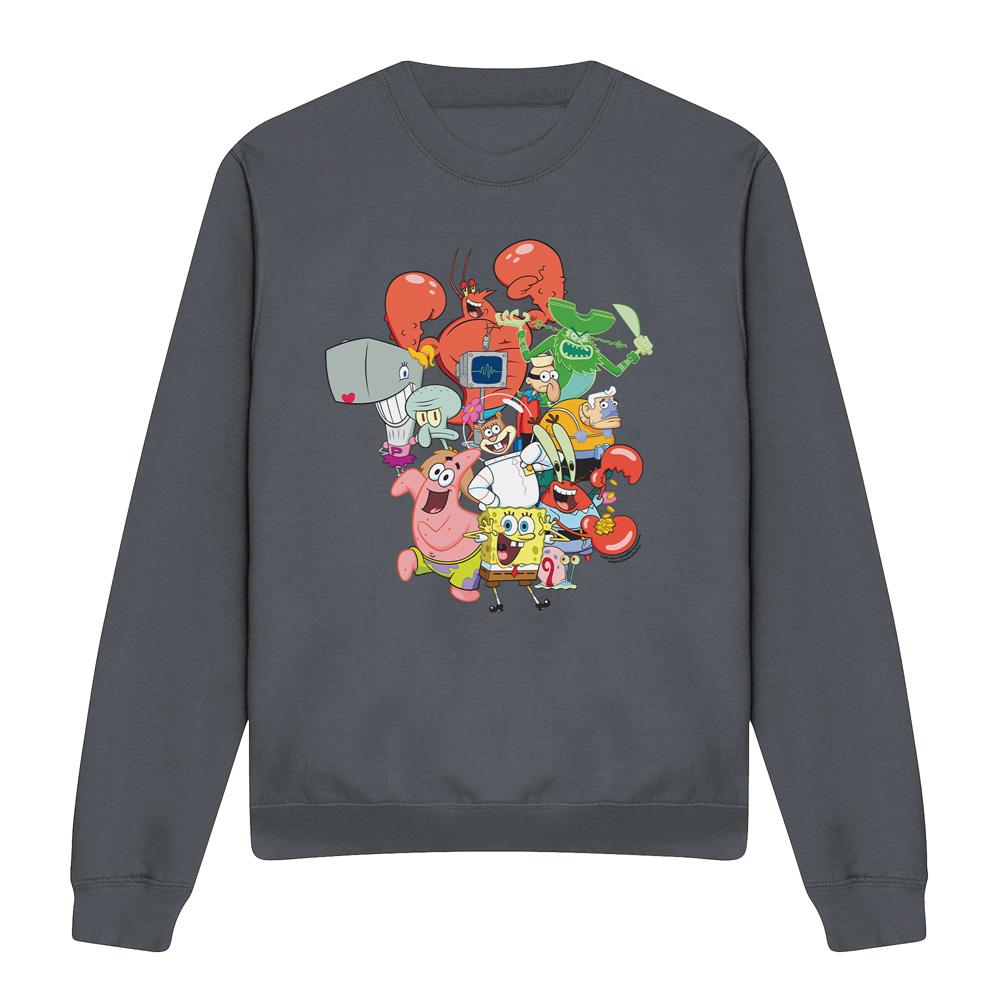 Charcoal - Front - SpongeBob SquarePants Unisex Adult The Whole Gang Sweatshirt