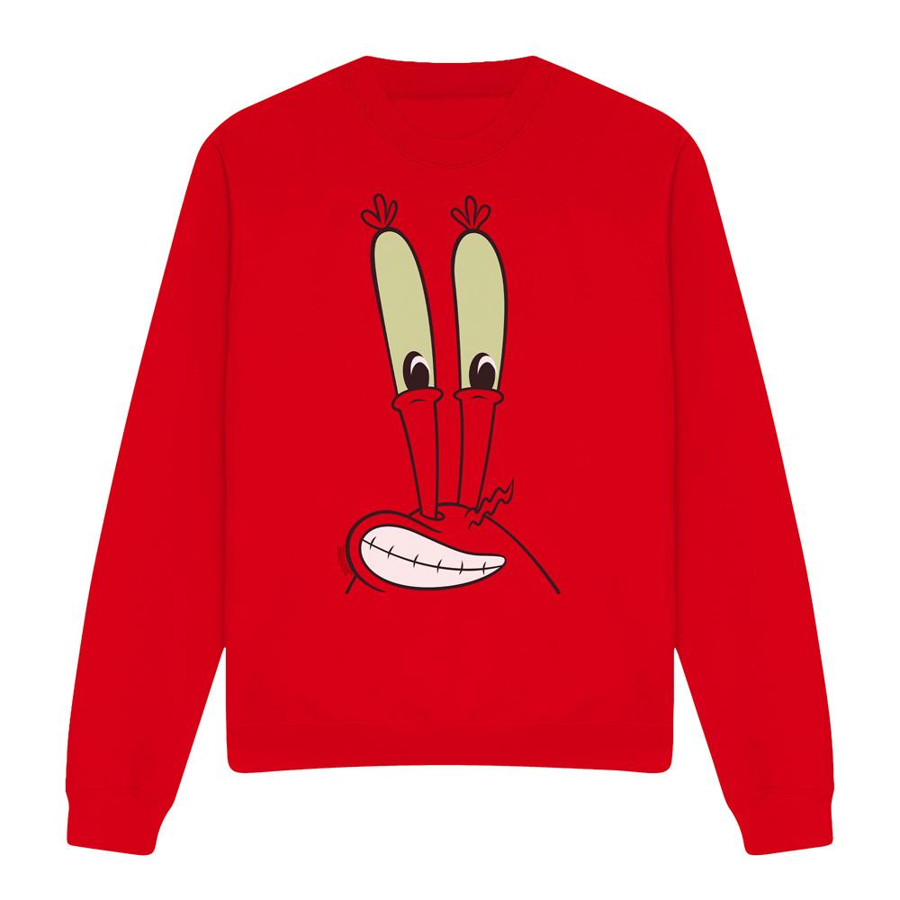 Red - Front - SpongeBob SquarePants Unisex Adult Smile Mr Krabs Face Sweatshirt