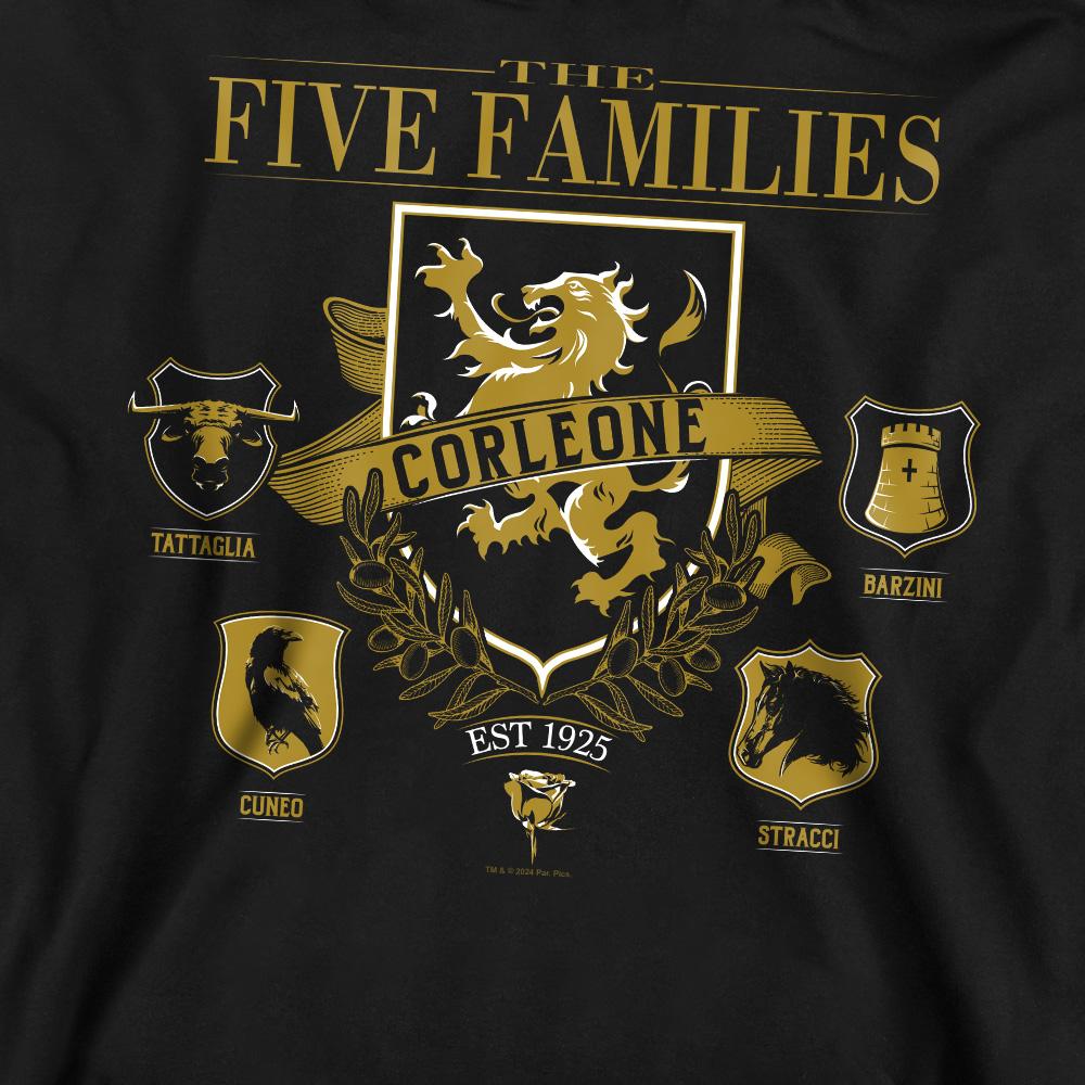 Black - Pack Shot - The Godfather Unisex Adult Five Families Logos Sweatshirt