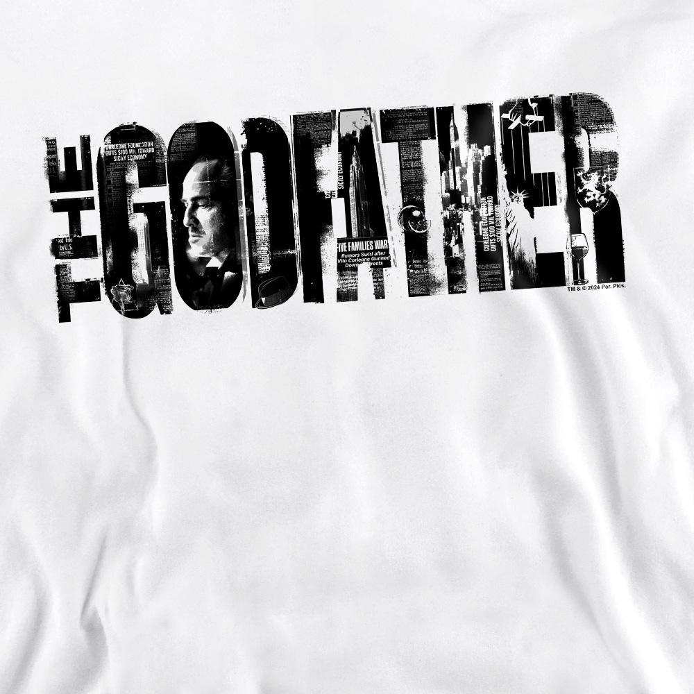 White - Pack Shot - The Godfather Unisex Adult Newspaper Logo Sweatshirt