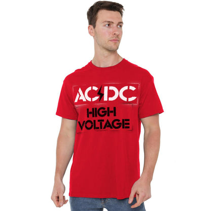 Red - Side - AC-DC Mens High Voltage Stencil T-Shirt