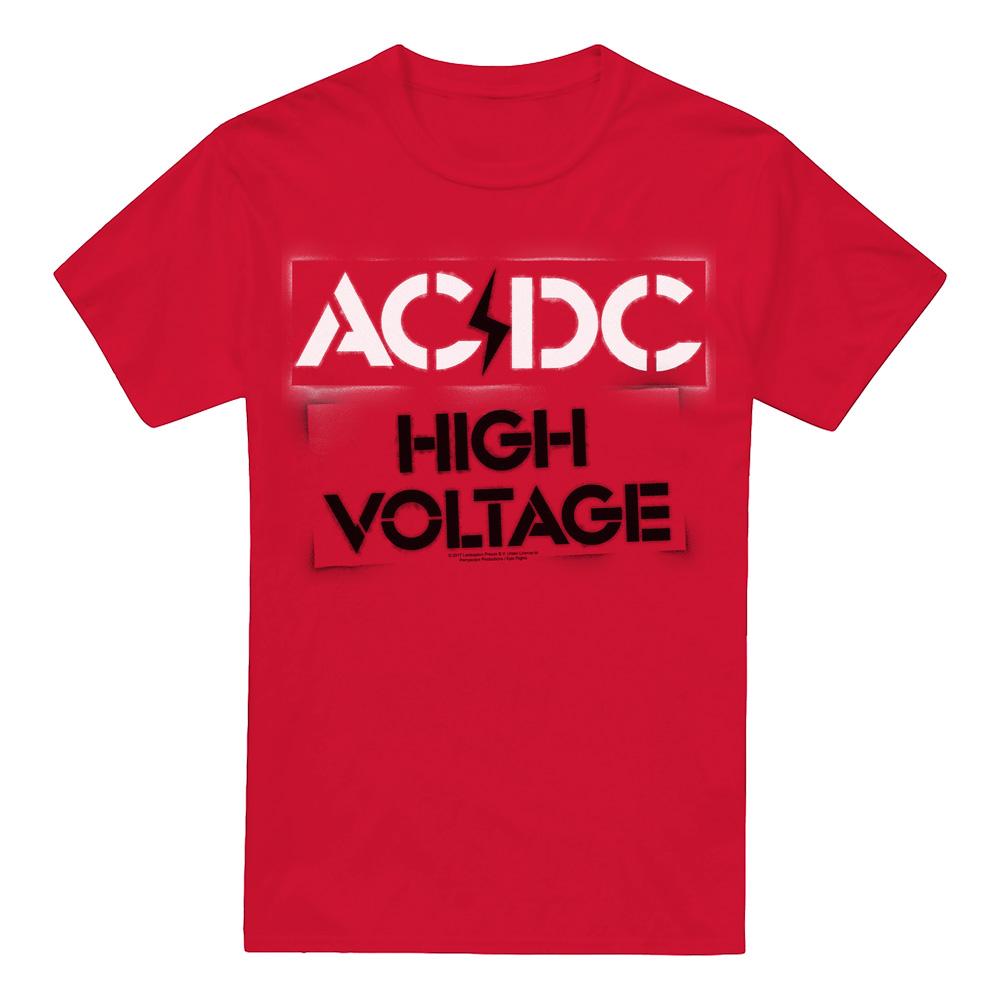 Red - Front - AC-DC Mens High Voltage Stencil T-Shirt
