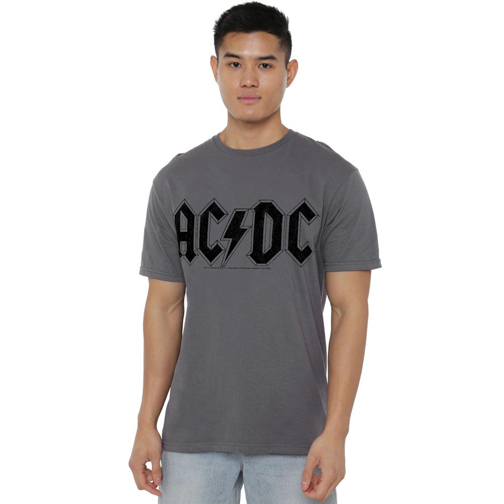 Charcoal - Side - AC-DC Mens Worn Logo T-Shirt