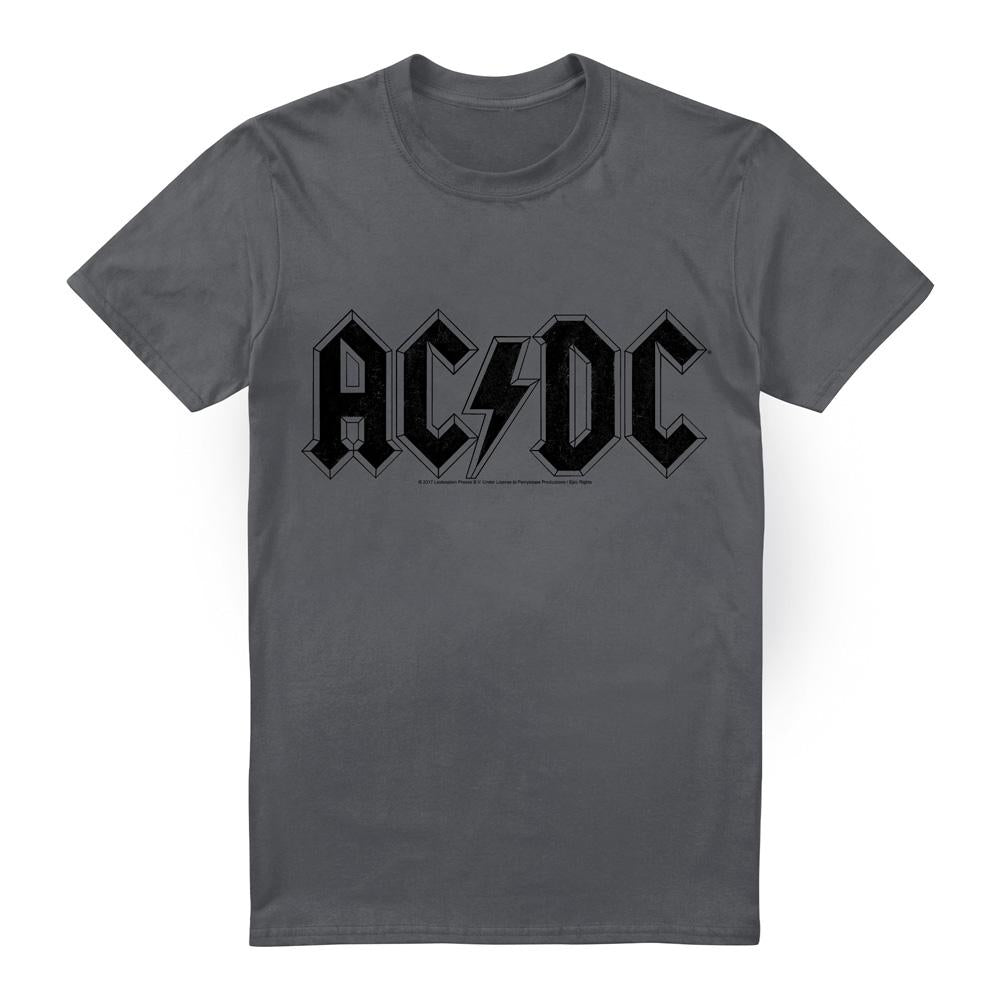 Charcoal - Front - AC-DC Mens Worn Logo T-Shirt
