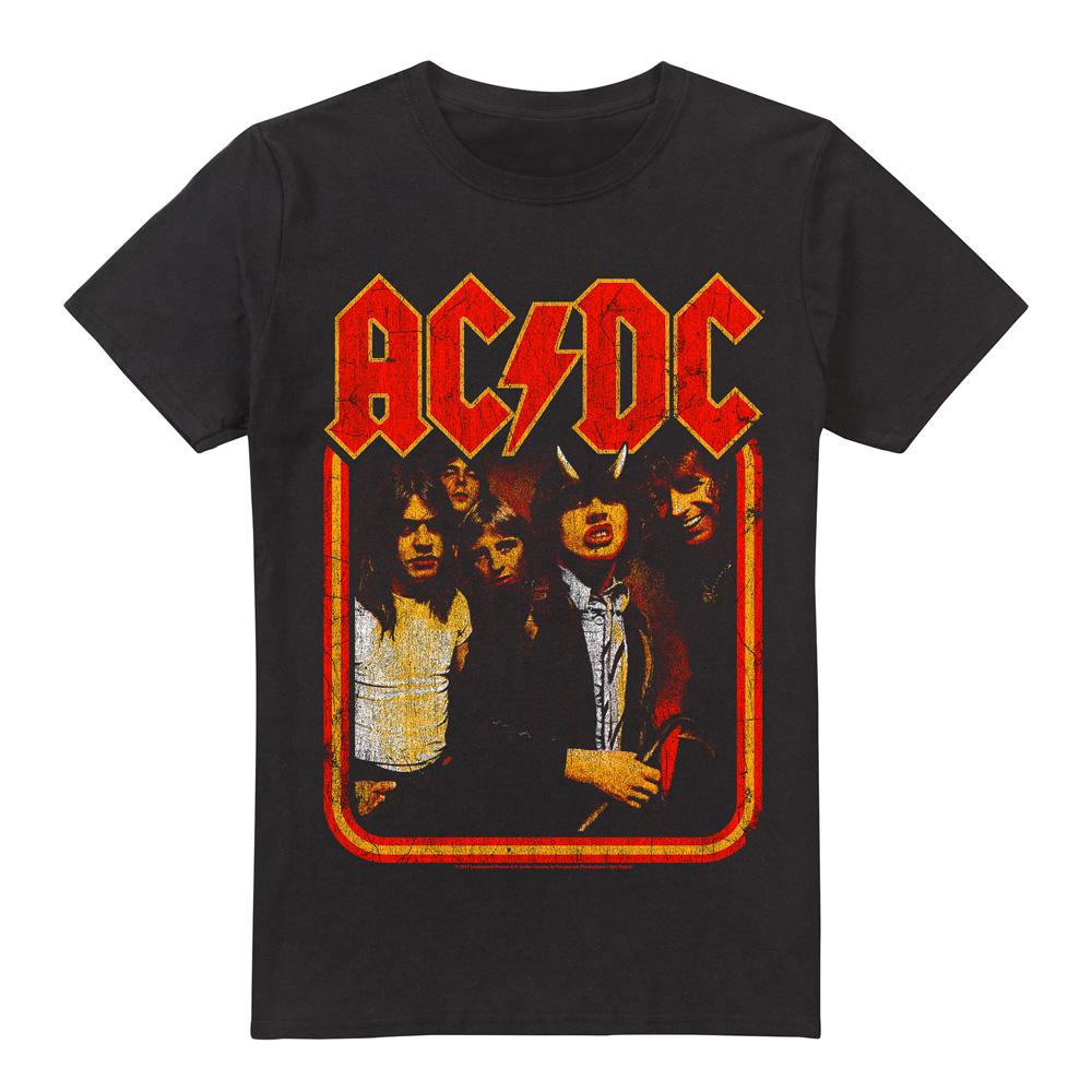 Black - Front - AC-DC Mens Group Distressed T-Shirt
