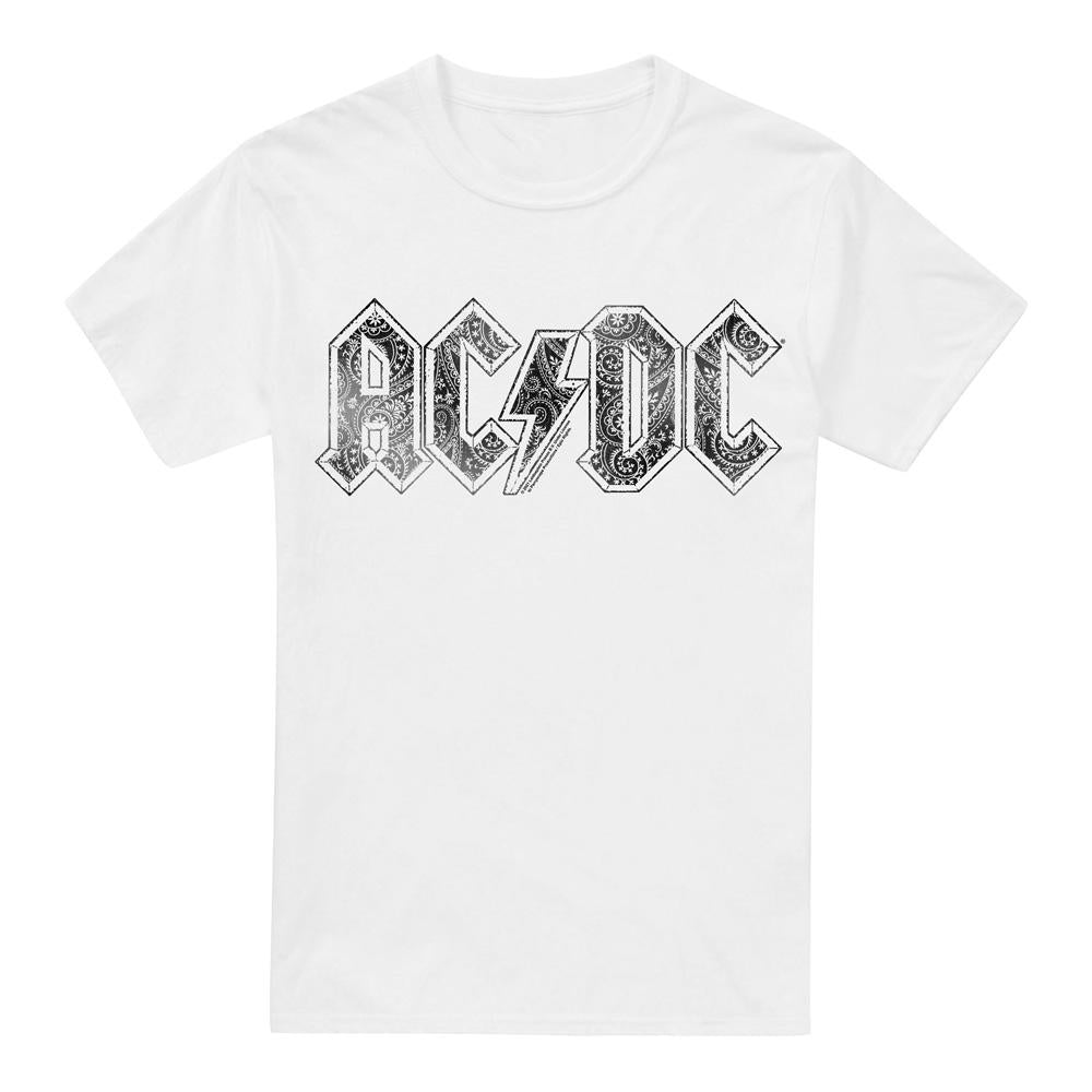 White - Front - AC-DC Mens Paisley Logo T-Shirt