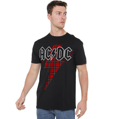 Black - Side - AC-DC Mens Plaid Bolt T-Shirt