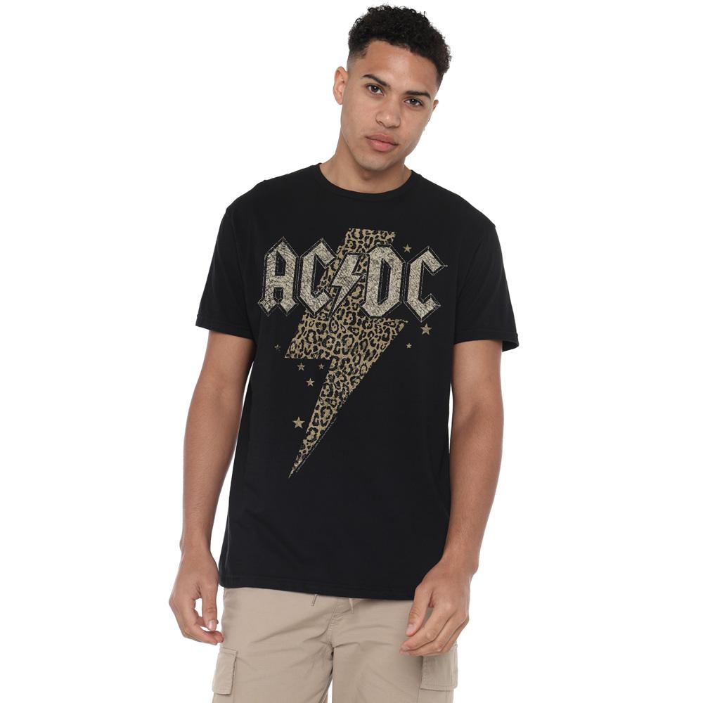 Black - Side - AC-DC Mens Leopard Print Bolt T-Shirt