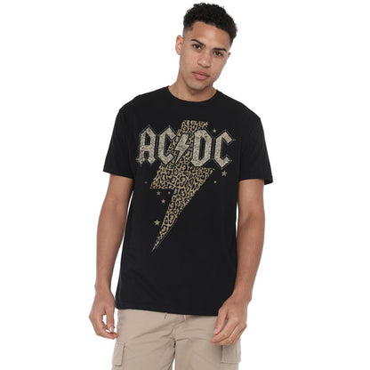 Black - Side - AC-DC Mens Leopard Print Bolt T-Shirt