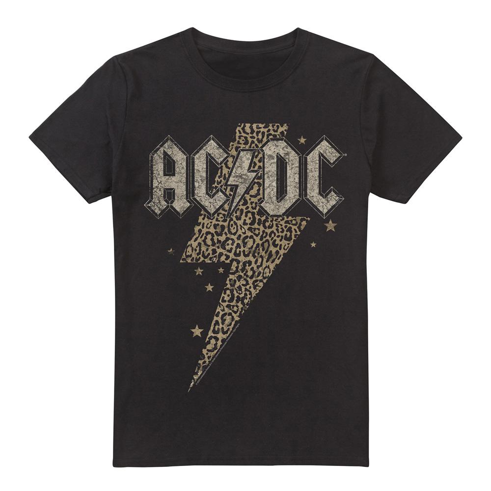Black - Front - AC-DC Mens Leopard Print Bolt T-Shirt